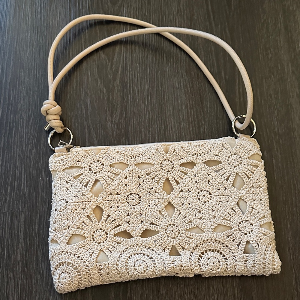 Elegant Cream Crochet Shoulder Bag